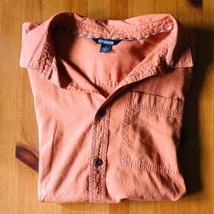Men's Sherpa Orange Short-sleeve Button down, Small